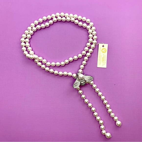 NWT AMRITA SINGH PEARL & CZ BEE NECKLACE - Picture 4 of 9